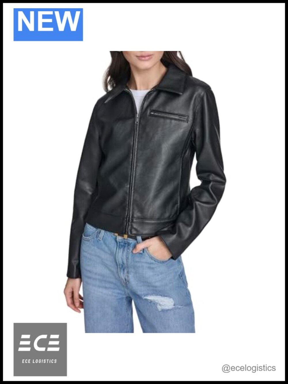 Faux Leather Laydown Collar Jacket Puff Sleeve Overcoat Classic Fit
